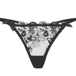 Jayce Black Lace Strappy Thong with Floral Embroidery